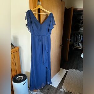 David’s Bridal Chiffon Short Sleeve Bridesmaid Dress in Marine (navy blue)